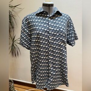 Rodd & Gunn 100% Cotton Blue Flamingo Pattern Short Sleeve Shirt
